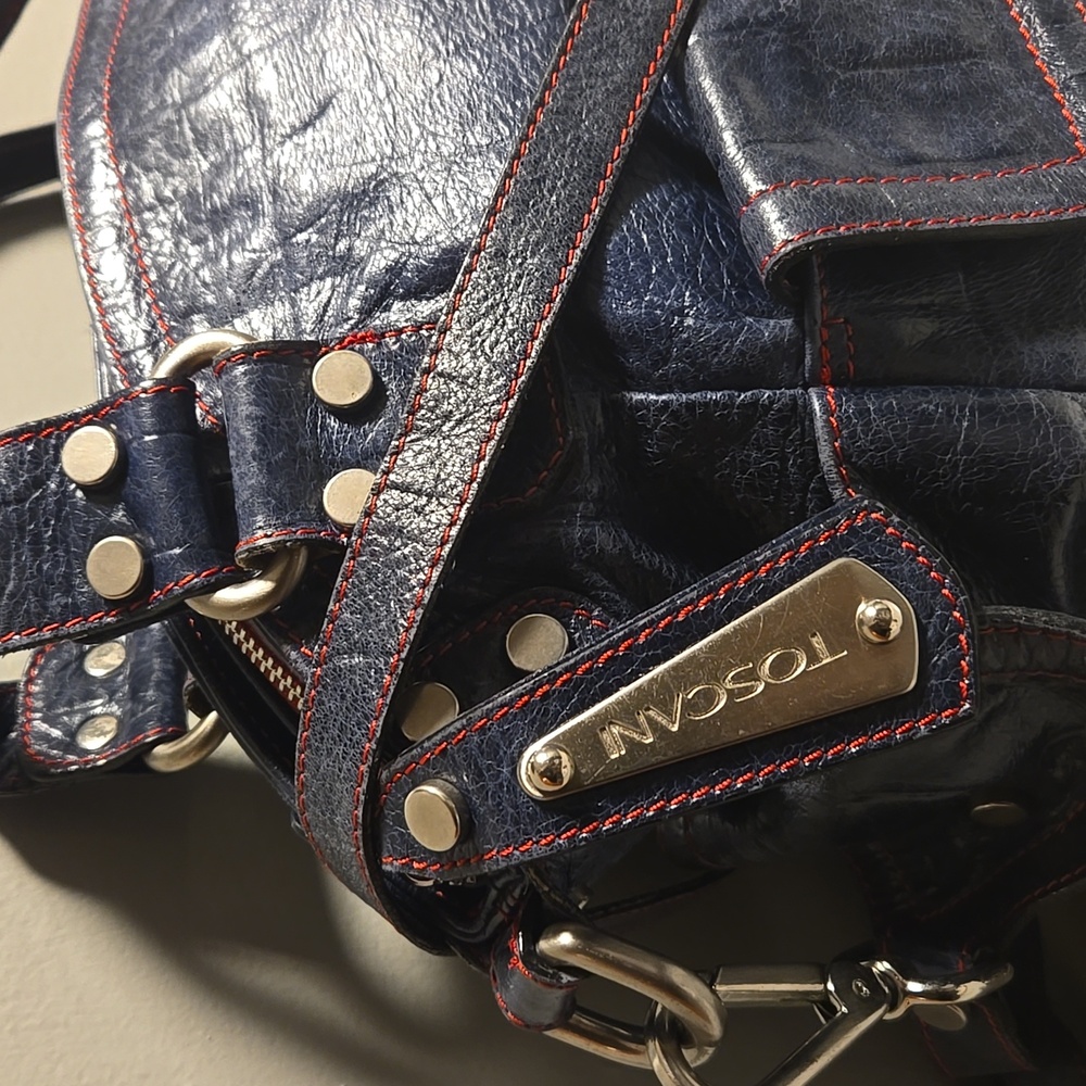 Toscani Italian Leather Satchel Navy Blue - Picture 3 of 11